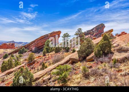 Roter Sandstein in der Nähe von Morrison, Colorado, USA. Stockfoto
