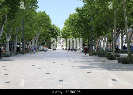 Paul Riquet Allee, eine Fußgängerzone gesäumt von Bäumen, Stadt Béziers, Departement Hérault, Frankreich Stockfoto