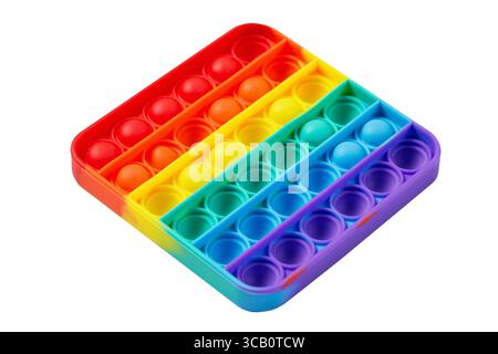Buntes Spielzeug zappeln Pop es isoliert auf weißem Hintergrund. Neues beliebtes Spielzeug ZUM AUFLEGEN. Stockfoto