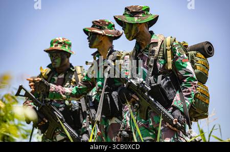 4. September 2023, Puslatpur, Ost-Java, Indonesien: Indonesische Marines während des Dschungelfeldtrainings bei Übung Super Garuda Shield 2023, 4. September 2023 in Puslatpur, Indonesien. (Bild: © SFC Ausitn Berner/US Army/Planet Pix via ZUMA Press Wire) Stockfoto