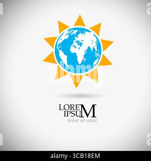 Logo Globus und Sonne handgezeichnet. Nicht AI, Vektorillustration Stock Vektor
