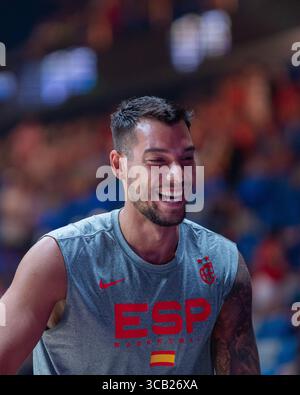 13. August 2023, Malaga, Spanien: Willy Hernangomez wurde während des Freundschaftsspiels zwischen Spanien und den USA im Palacio de los Deportes Martin Carpena gesehen. Endergebnis; Spanien 88:98 USA. (Foto: © Francis Gonzalez/SOPA Images via ZUMA Press Wire) Stockfoto