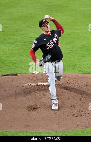 13. Juni 2023, Houston, Vereinigte Staaten: Die Washington Nationals starten den Pitcher Patrick Corbin (46) im ersten Inning während des MLB-Spiels zwischen den Washington Nationals und den Houston Astros am Dienstag, den 13. Juni 2023, im Minute Maid Park in Houston, Texas. Die Astros besiegten die Nationalmannschaft mit 6:1. (Bild: © Tom Walko/ZUMA Press Wire) Stockfoto