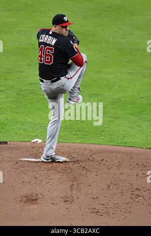 13. Juni 2023, Houston, Vereinigte Staaten: Die Washington Nationals starten den Pitcher Patrick Corbin (46) im ersten Inning während des MLB-Spiels zwischen den Washington Nationals und den Houston Astros am Dienstag, den 13. Juni 2023, im Minute Maid Park in Houston, Texas. Die Astros besiegten die Nationalmannschaft mit 6:1. (Bild: © Tom Walko/ZUMA Press Wire) Stockfoto