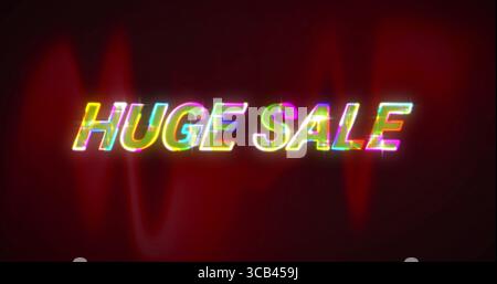 Anzeige von auffälligem Neontext auf dunklem Farbverlauf mit roten Kurvengrafik-Mustern Stockfoto