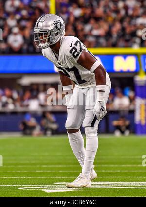 August 19, 2023 Inglewood, CA. Las Vegas Raiders Cornerback Sam Webb #27 im zweiten Quartal während des NFL Preseason Football Spiels zwischen den Las Vegas Raiders und den Los Angeles Rams. Pflichtfoto: Louis Lopez/Cal Sport Media (Credit Image: © Louis Lopez/CSM via ZUMA Press Wire) Stockfoto