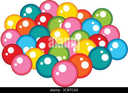 Bunte Süßigkeiten in einem losen Stapel angeordnet, in einem klaren Vektorstil mit glänzenden Highlights und einfacher flacher Schattierung dargestellt Stock Vektor