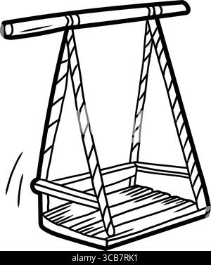 Leeres Schaukelset, das an einem Holzbalken hängt Stock Vektor