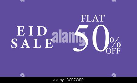 EID Sale – flacher Rabatt von 50 %, spezielles Eid-Rabattangebot mit violettem Hintergrund, perfekt für festliche Aktionen und saisonales Marketing. Stock Vektor