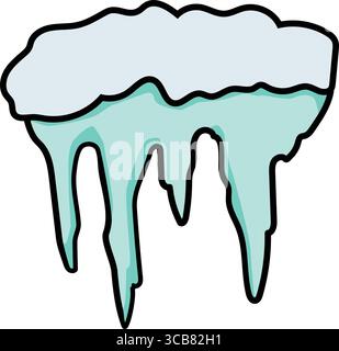 Schmelzende Eiszapfen hängen vom verschneiten Dach im Cartoon-Stil Stock Vektor
