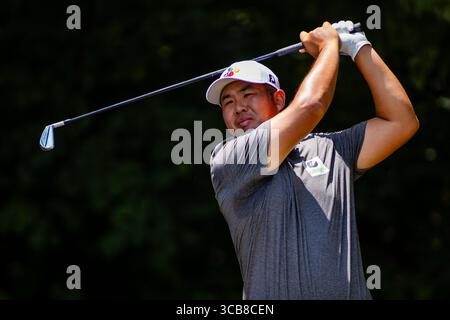 6. August 2023: Byeong Hun an schlägt am letzten Tag der Wyndham Championship 2023 im Sedgefield Country Club in Greensboro, NC, ab. Scott Kinser/CSM (Bild: © Scott Kinser/CSM via ZUMA Press Wire) Stockfoto