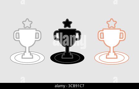 Drei Symbolstile für Trophäen: Kontur-, durchgehende und farbige Akzente Stock Vektor