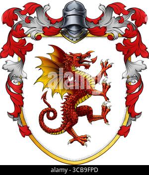Walisischer Drachenwappen Wappen Wappen Wappen Wappen Wappen Wappen Wappen Wappen Wappen Schild Stock Vektor