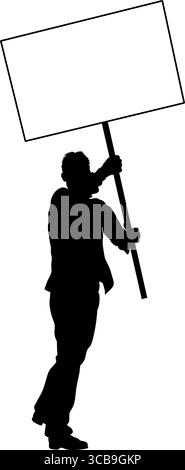 Protestkundgebung Marsch Streikposten Schild Silhouette Person Stock Vektor
