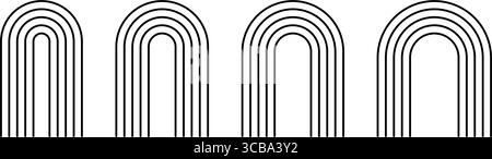 Set mit abstraktem Bogen. Boho Zen Arch Kollektion. Einfache Regenbögen. Geometrische abstrakte Formen. Lineares Designelement im modernen ästhetischen Stil Stock Vektor