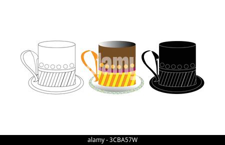 Künstlerische Illustration des dekorativen Becherdesigns mit drei Variationen Stock Vektor