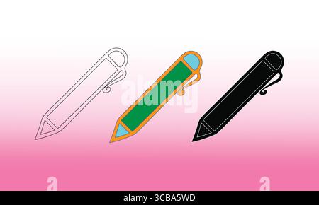 Bleistiftsymbole Umriss, Bunte und Schwarzweiß Stock Vektor