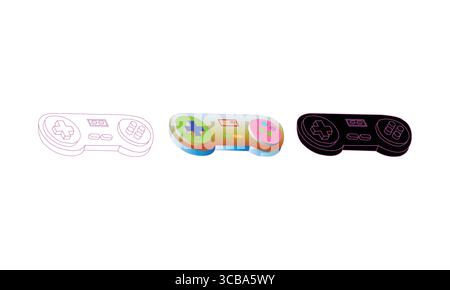 Game-Controller-Symbolsatz: Kontur, farbenfroh und durchgehend Stock Vektor