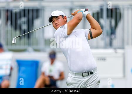 12. Mai 2023: Tom Kim trifft seinen Abschlag auf das 7. Loch während der zweiten Runde des AT&T Byron Nelson Golfturniers auf der TPC Craig Ranch in McKinney, Texas. Graues Siegel/CSM (Foto: © graues Siegel/CSM via ZUMA Press Wire) Stockfoto