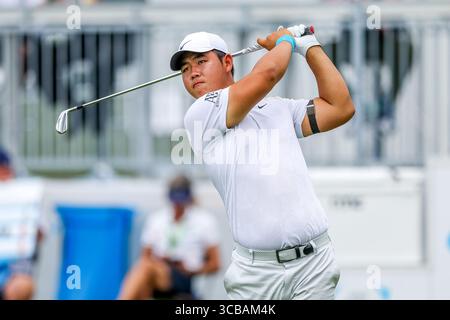 12. Mai 2023: Tom Kim trifft seinen Abschlag auf das 7. Loch während der zweiten Runde des AT&T Byron Nelson Golfturniers auf der TPC Craig Ranch in McKinney, Texas. Graues Siegel/CSM (Foto: © graues Siegel/CSM via ZUMA Press Wire) Stockfoto