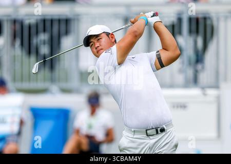 12. Mai 2023: Tom Kim trifft seinen Abschlag auf das 7. Loch während der zweiten Runde des AT&T Byron Nelson Golfturniers auf der TPC Craig Ranch in McKinney, Texas. Graues Siegel/CSM (Foto: © graues Siegel/CSM via ZUMA Press Wire) Stockfoto