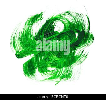 Abstrakte grüne Pinselstriche isoliert auf weißem Hintergrund. Kreative Acryl- oder Ölfarbe mit kreativer Textur. Stockfoto