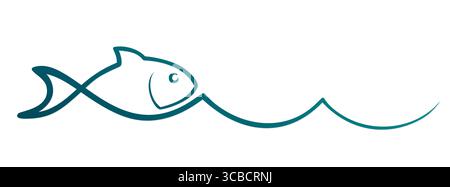 Das Einzeichensymbol für Fische in der blauen Welle. Stock Vektor