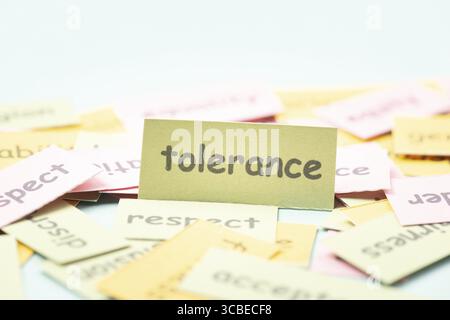 Toleranz, Gleichheit und Diversität, Menschenrechte, Gerechtigkeit und Hoffnung, einander respektieren, menschliche Beziehungen Stockfoto