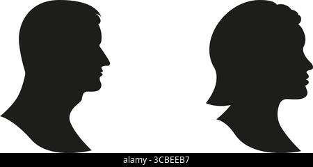 Menschliche Seitenansicht Avatar Silhouetten von männlichen und weiblichen Figuren solider Symbolsatz. Symbole für persönliche Identität und Geschlechterkontakt Silhouettensymbol Stock Vektor