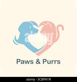 Diese bezaubernde Illustration zeigt ein herzförmiges Design, das die Silhouetten eines Hundes und einer Katze enthält und die Liebe und Begleitung des Haustiers symbolisiert. Stock Vektor