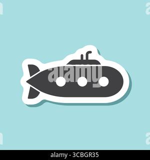 U-Boot-Aufkleber-Symbol in flachem Stil. Bathyscaphe-Vektorillustration auf isoliertem Hintergrund. Verkehrsschild Geschäftskonzept. Stock Vektor