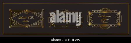 Goldener Rahmen Art Deco Celestial Set Geometrische Karte Rand Gold Banner Element Linie Moderne Vektor Elegante Vintage Boho Luxus Art Nouveau Collection Stock Vektor