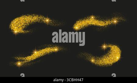 Luxuriöse Party-Elemente-Set-Kollektion Mit Goldenem Glitzereffekt Und Glänzender Strichform Stock Vektor