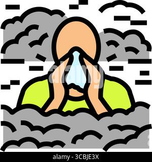 Person Husten verschmutzte Luft Verschmutzung Farbe Symbol Vektor Illustration Stock Vektor