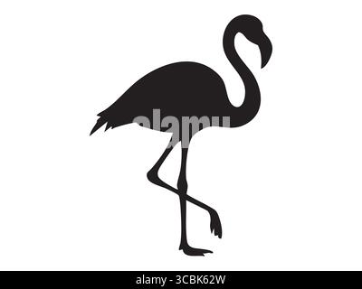 Schwarze Silhouette des eleganten Flamingos auf einem Bein, isoliert auf weißem Hintergrund. Konzept von Vogel, Tierwelt, Anmut, tropische Natur, Ikone, Logo, Stock Vektor