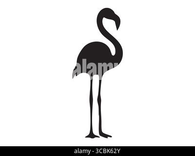 Schwarze Silhouette des stehenden Flamingos, isoliert auf weißem Hintergrund. Konzept von Vogel, Tropen, Tier, Symbol, Logo, Designelement, Dekoration, Minima Stock Vektor