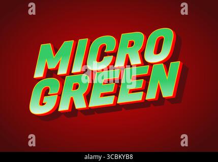 Kräftiger und farbenfroher Text mit MIKROGRÜN und 3D-Effekt auf rotem Hintergrund. Stock Vektor