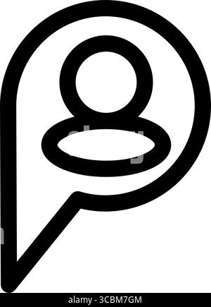 Ein fettgedrucktes Symbol stellt ein stilisiertes Personensymbol innerhalb einer Sprechblase dar, das das Feedback oder die Kommunikation des Benutzers darstellt. Stock Vektor