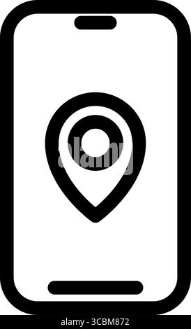 Dieses Symbol zeigt ein Smartphone mit einer Positionsangabe an, die Navigation und standortbasierte Dienste auf mobilen Geräten symbolisiert. Stock Vektor
