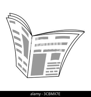 Offene Zeitung. Seiten sind mit abstrakten Textzeilen und Bildplatzhaltern gefüllt. Diese Illustration eignet sich perfekt für Webartikel, Blogs und Infografiken. Stock Vektor