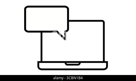 Notebook-Symbol mit Talk Bubble. Vektor-isolierte Darstellung eines Laptops mit einem Chat- oder Talk-Symbol Stock Vektor
