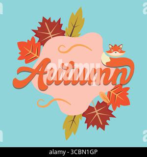 Herbstwort mit Fuchs und Blättern. Vektor Stock Vektor