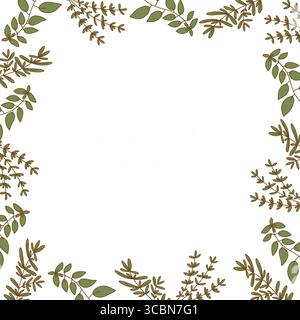 Kräuterrahmen Mit Handgezeichneten Mediterranen Blättern Stock Vektor
