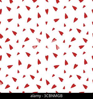 Nahtloses Herzmuster. Muster mit roten Herzen auf weißem Hintergrund. Wiederkehrender Liebeshintergrund. Muster für Hochzeiten, Valentinstag. Wiederhole verstreute Herzen für Designerdrucke. Verstreutes Grafikmotiv. Vektorabbildung Stock Vektor