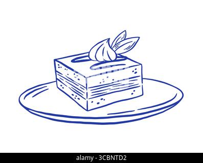 Tiramisu-Vektor-Illustration von Hand zeichnen. Süßes italienisches Dessert im Sketch-Doodle-Stil. Stock Vektor
