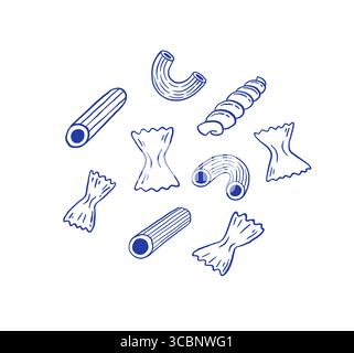 Satz von Hand gezeichneter Pasta Vektor Illustration. Italienisches Essen Clipart Stock Vektor