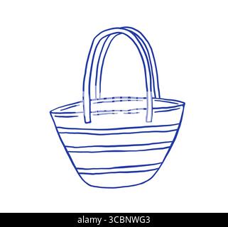 Handzeichnung Vintage Sommer Strandtasche Vektor Illustration. Öko-Totebag im Doodle-Stil. Stock Vektor