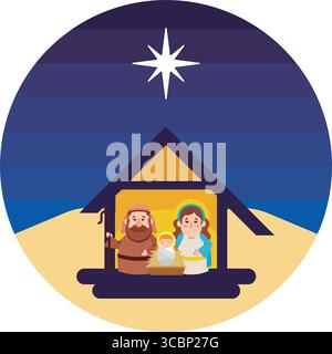 Krippe mit heiliger Familie. Vektor Stock Vektor