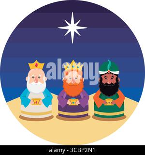 Drei kluge Könige mit Stern. Vektor Stock Vektor