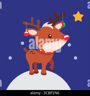 Rentier-Weihnachtsabend-Szene. Vektor Stock Vektor